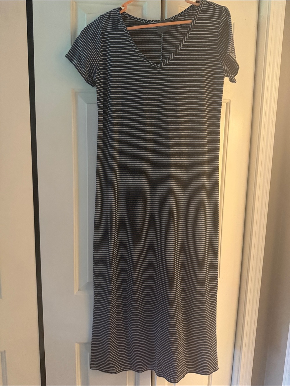 Olivia Rae Navy and White Striped V-Neck Maxi Dress